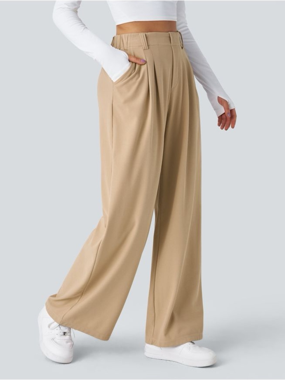 HALARA High-Waist Wide-Leg Pants - Tan